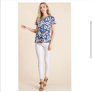 NWT Bombom Blue Animal Print Short Sleeve Tee